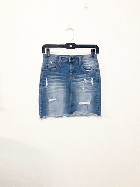 Mossimo Supply Co. Medium Blue Distressed Denim Mini Skirt SZ-0/25